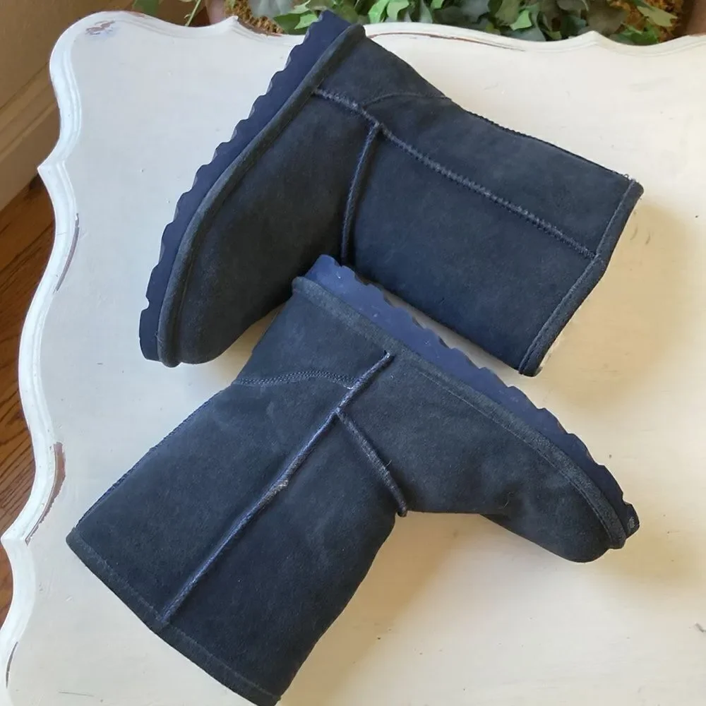 BearPaw Elle Short Blue Suede Pull On Women’s Boots Size 6